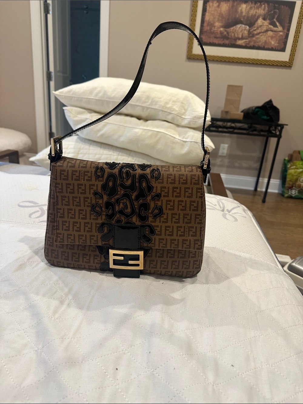 Fendi Brown Zucca Pattern Leather-Trim Shoulder Bag